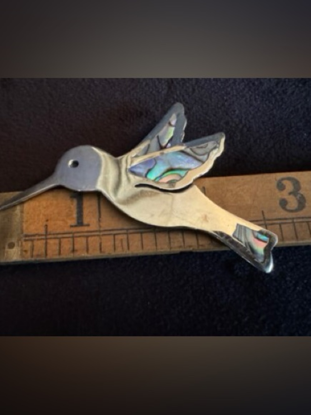 Vintage Sterling Silver Hummingbird Bird pin/brooch w abalone Inlay